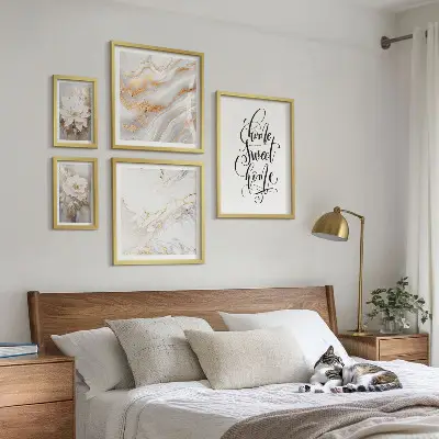 Gallery wall Stylish flowers marble interior