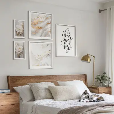 Gallery wall Stylish flowers marble interior