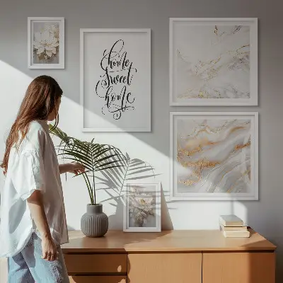Gallery wall art stylish flowers marble interior design