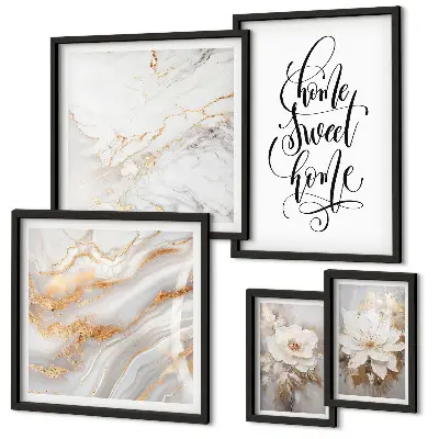 Gallery wall Stylish flowers marble interior