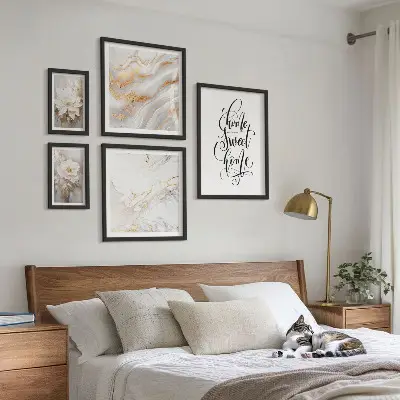 Gallery wall art stylish flowers marble interior design
