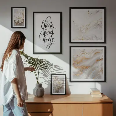 Gallery wall Stylish flowers marble interior