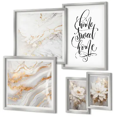 Gallery wall Stylish flowers marble interior