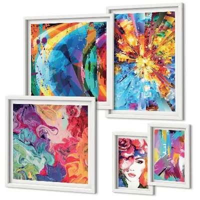 Set of 5 wall art pieces Abstract colorful compositions