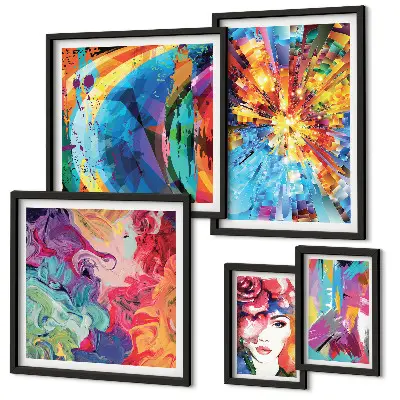 Abstract colorful compositions set of 5 wall art pieces