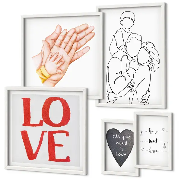 Framed photo set featuring themes of family, love, warmth, and happiness