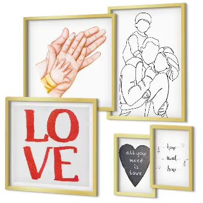 Framed photo set featuring themes of family, love, warmth, and happiness