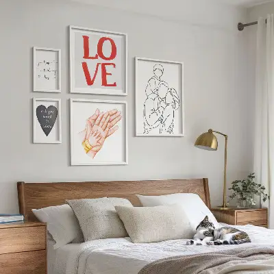 Framed photo set featuring themes of family, love, warmth, and happiness