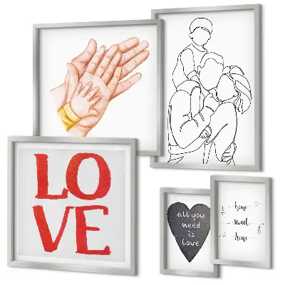 Framed photo set featuring themes of family, love, warmth, and happiness
