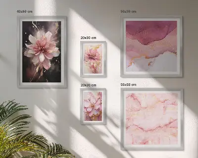 Set of 5 wall art pieces Pink floral arrangements