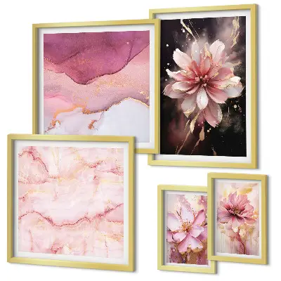 Set of 5 wall art pieces Pink floral arrangements