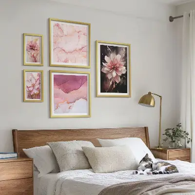Pink floral wall art set of 5 pieces