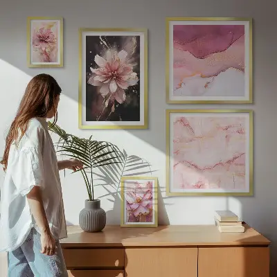 Set of 5 wall art pieces Pink floral arrangements
