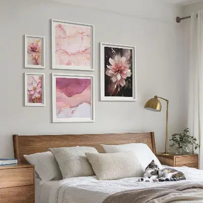 Pink floral wall art set of 5 pieces