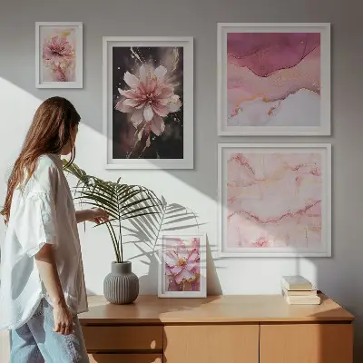 Pink floral wall art set of 5 pieces