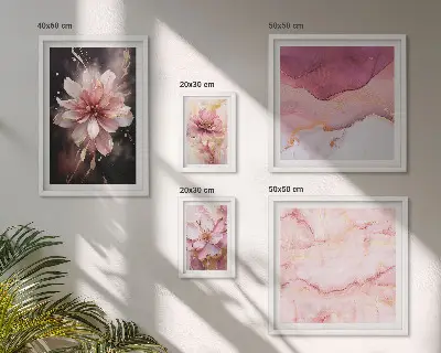 Set of 5 wall art pieces Pink floral arrangements