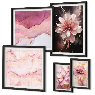 Set of 5 wall art pieces Pink floral arrangements