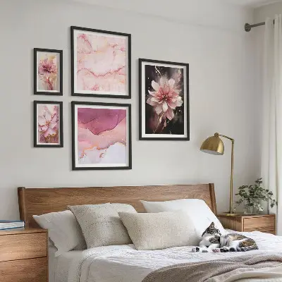 Pink floral wall art set of 5 pieces