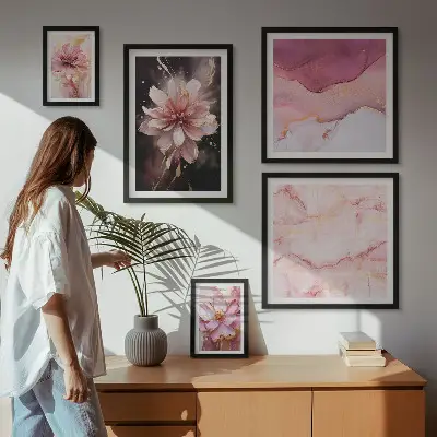 Pink floral wall art set of 5 pieces
