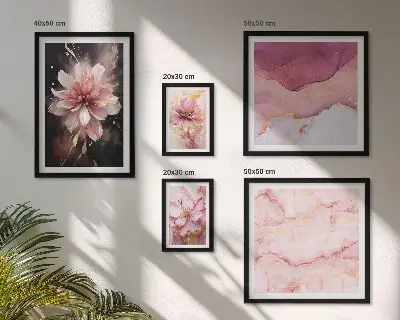 Set of 5 wall art pieces Pink floral arrangements