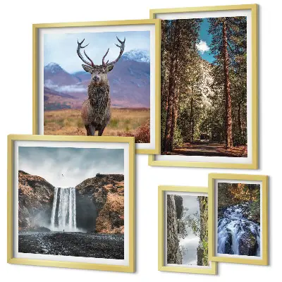 Set of 5 wall art pieces Landscapes waterfalls nature