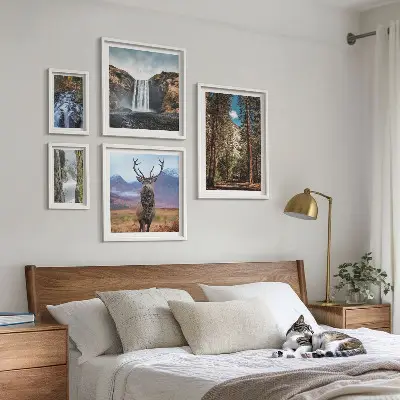Wall art set of 5 waterfalls and nature landscapes