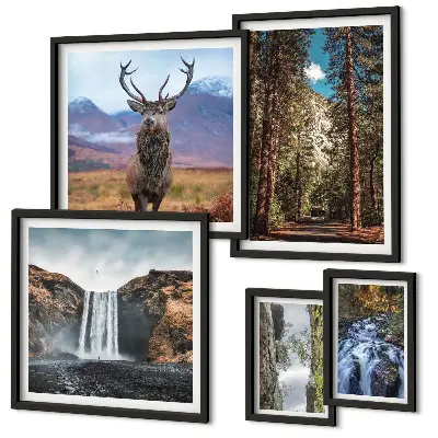 Wall art set of 5 waterfalls and nature landscapes