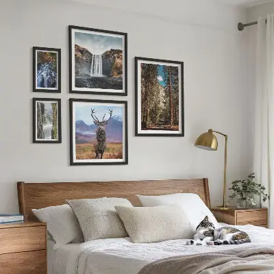Wall art set of 5 waterfalls and nature landscapes