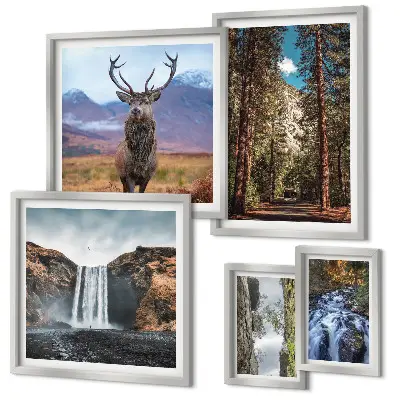 Set of 5 wall art pieces Landscapes waterfalls nature