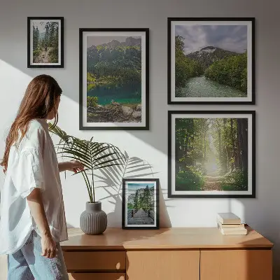 Framed photo set Mountain landscapes and forest trails