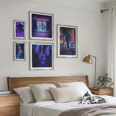 Framed photo set Neon night cityscapes