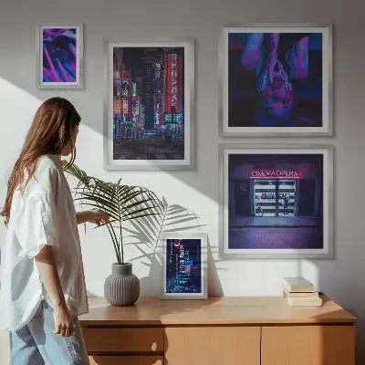 Framed photo set Neon night cityscapes