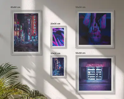 Framed photo set Neon night cityscapes