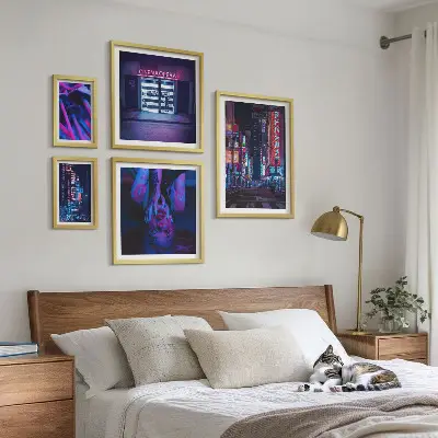 Framed photo set Neon night cityscapes