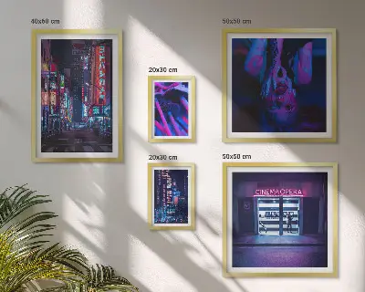 Framed photo set Neon night cityscapes