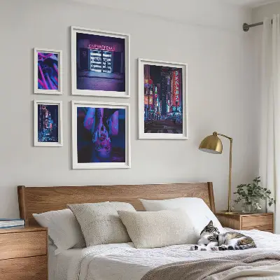 Framed photo set Neon night cityscapes