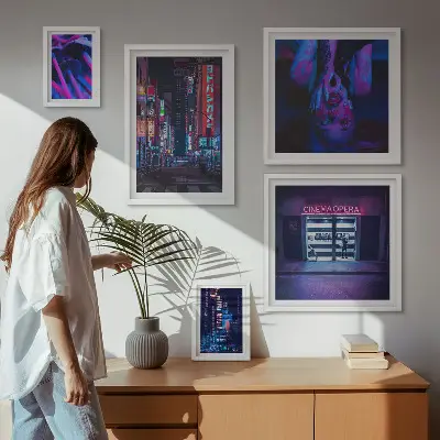 Framed photo set Neon night cityscapes