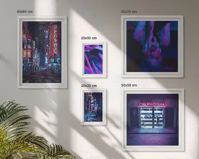 Framed photo set Neon night cityscapes