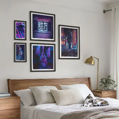 Framed photo set Neon night cityscapes