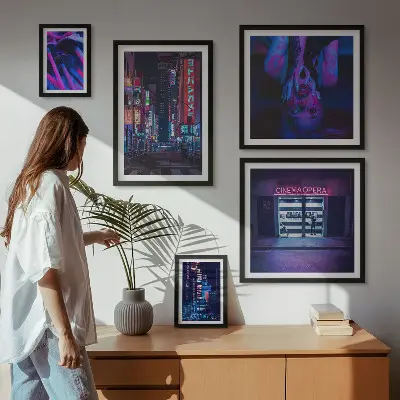 Framed photo set Neon night cityscapes