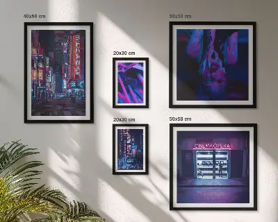 Framed photo set Neon night cityscapes