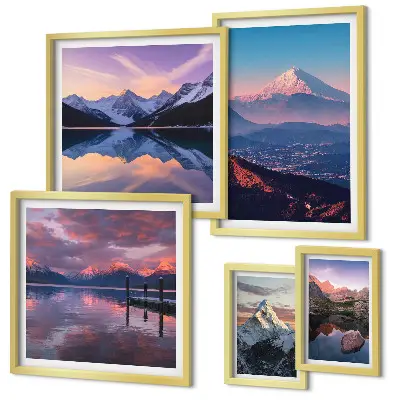Set of 5 wall art pieces featuring picturesque mountain peaks