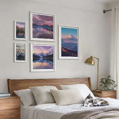Set of 5 wall art pieces featuring picturesque mountain peaks