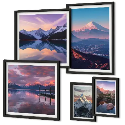 Set of 5 wall art pieces featuring picturesque mountain peaks