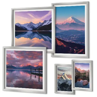 Set of 5 wall art pieces featuring picturesque mountain peaks