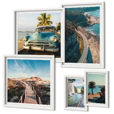 Set of 5 wall art pieces Landscapes travel cars nature