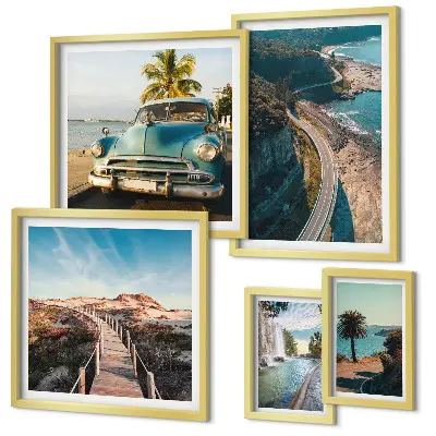 Set of 5 wall art pieces Landscapes travel cars nature