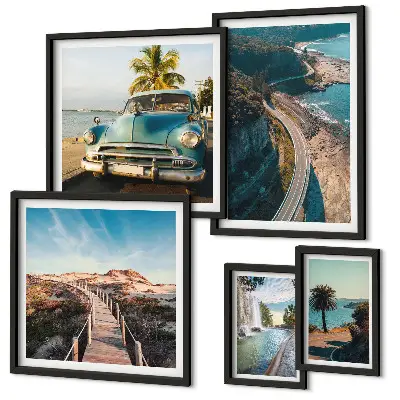 Set of 5 wall art pieces Landscapes travel cars nature
