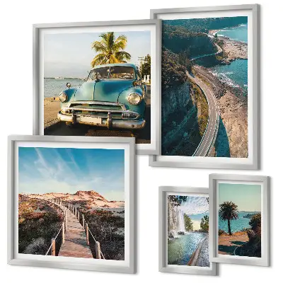 Set of 5 wall art pieces Landscapes travel cars nature