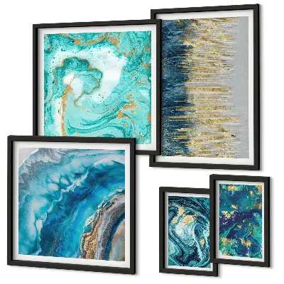Framed photo set Abstract blue compositions